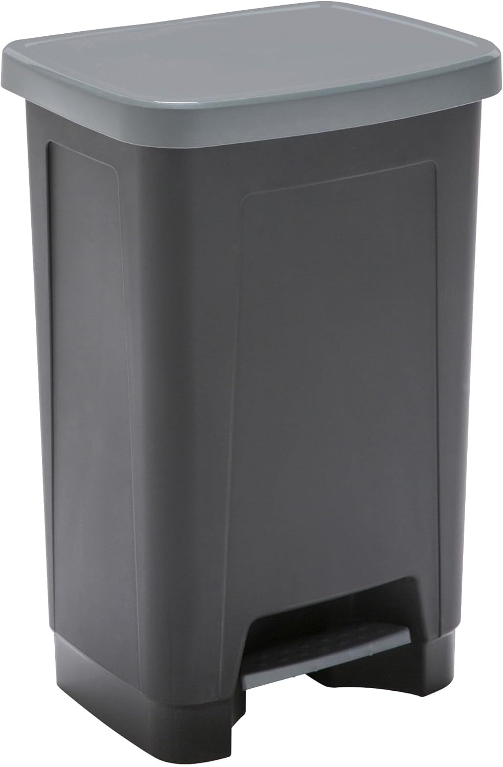 Step Bin, poubelle à pédale 50 L, rectangulaire, en plastique recyclé, noir et anthracite, pour cuisine, bureau, buanderie, garage, atelier 50L