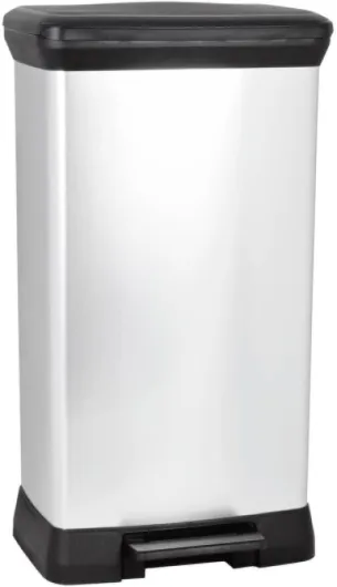 Decobin - Poubelle rectangulaire à pédale, 50L - Fermeture Douce - Aspect Métal - Pour Cuisine, Bureau, Salle de Bain - 39 x 29 x 72 cm - Gris - Recyclé, Packaging renforcé Gris métallisé Poubelle à pédale Unique