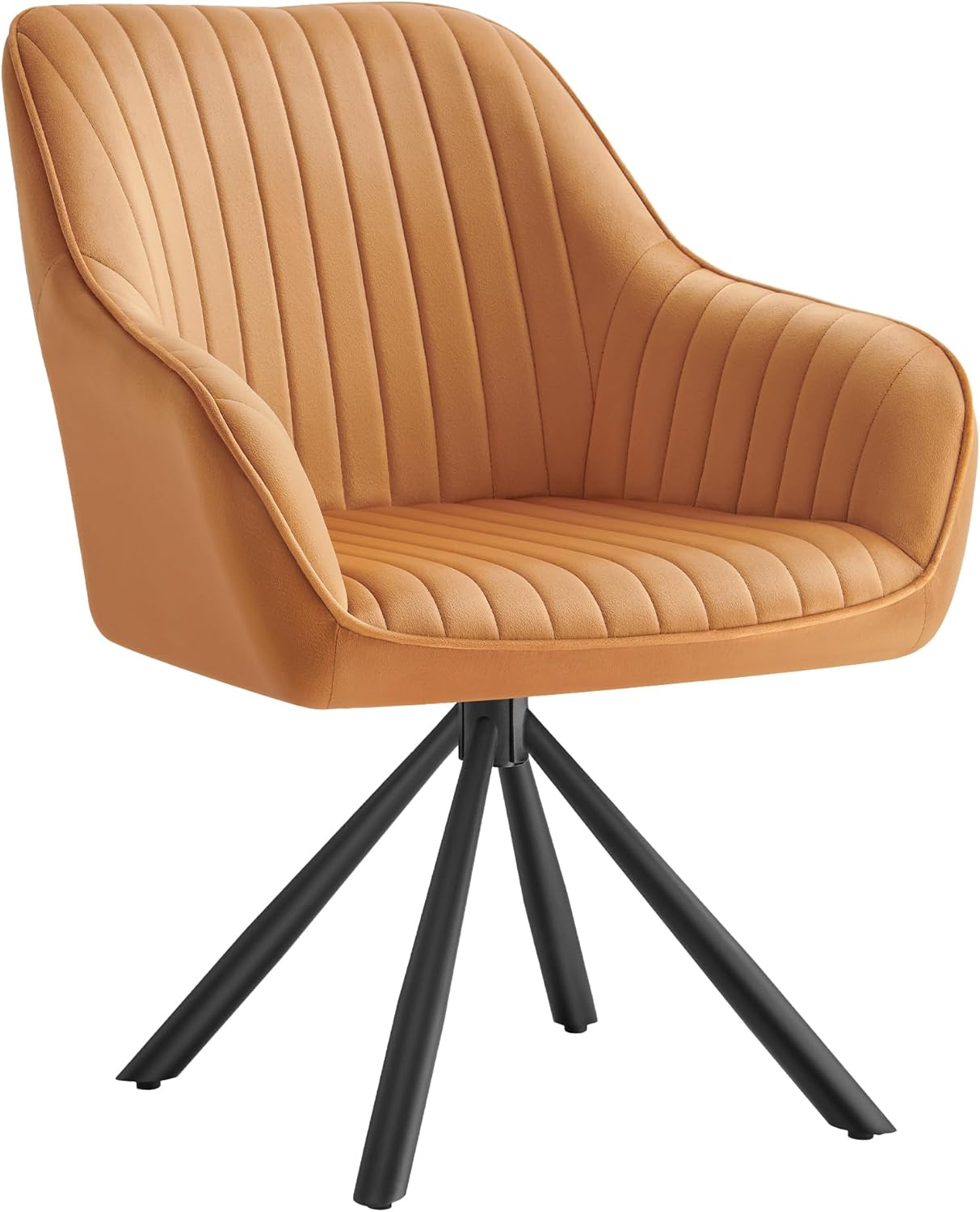 Chaise Salle à Manger Rembourrée, Charge 120 kg, Pivotante, Velours, avec Accoudoirs, Pieds en Acier, pour Cuisine, Marron Caramel et Noir d'encre KDC161K01 Marron Caramel + Noir D'encre 1