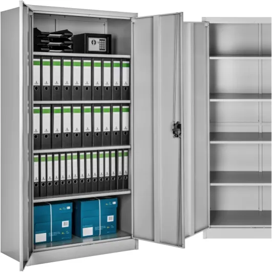 Armoire de Bureau métallique 90 x 40 x 180 cm avec Serrure Rangement Bureau avec 5 Compartiments pour Classeur Rangement Documents Industriel Meuble 2 Portes, 4 Étagères Réglables en Hauteur 90 x 40 x 180 cm Gris, avec 2 Portes
