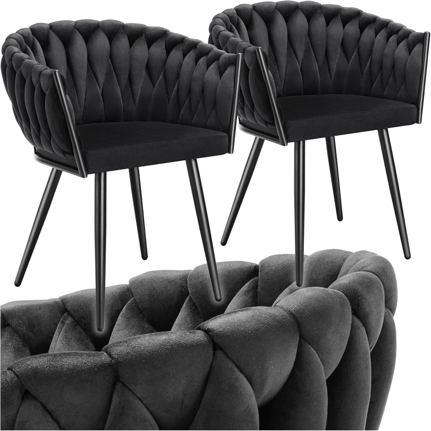 ® Lot de 2 Chaises de Salle à Manger Modernes Fauteuil Salon Chaise Ergonomique Rembourrée Confortable Chaise Design Meuble Salon pour Salle à Manger, Salon, Coiffeuse, Chambre, Cuisine Noir Lot de 2