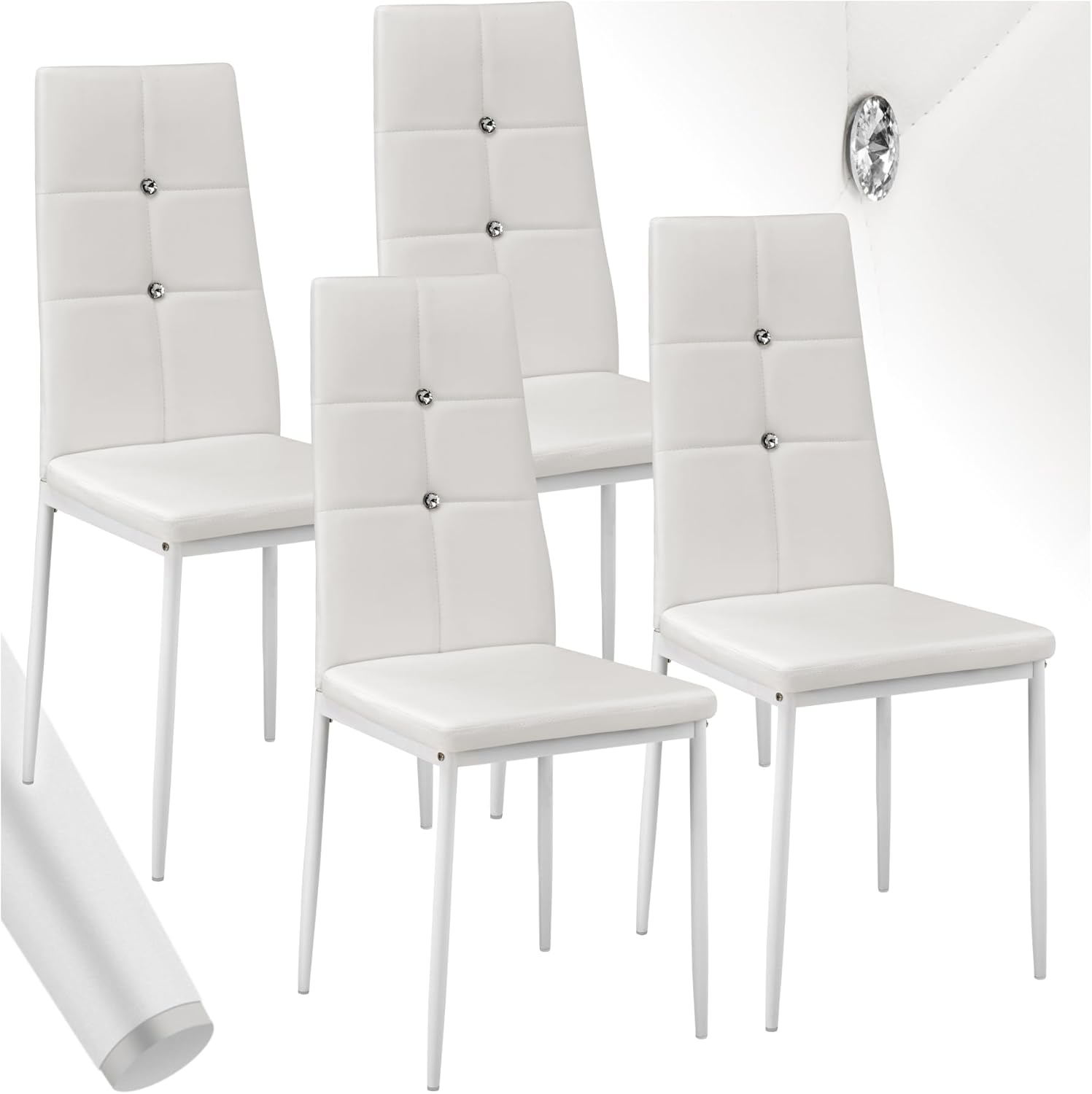 ® Lot de 4 Chaises de Salle à Manger Moderne Chaise Ergonomique Rembourrée Confortable Chaise Design en Cuir synthétique Meuble Salon avec Pieds en Acier pour Salon, Coiffeuse, Chambre Blanc Lot de 4
