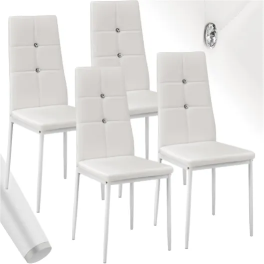 ® Lot de 4 Chaises de Salle à Manger Moderne Chaise Ergonomique Rembourrée Confortable Chaise Design en Cuir synthétique Meuble Salon avec Pieds en Acier pour Salon, Coiffeuse, Chambre Blanc Lot de 4