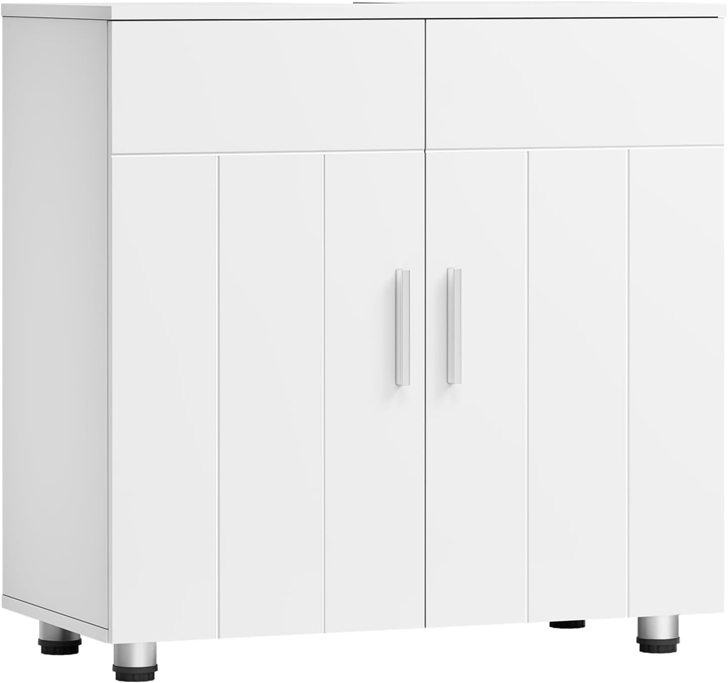 Meuble sous Lavabo Salle de Bain, Placard de Rangement avec 2 Portes, Étagère Réglable, en MDF, Blanc, 60x60x30cm