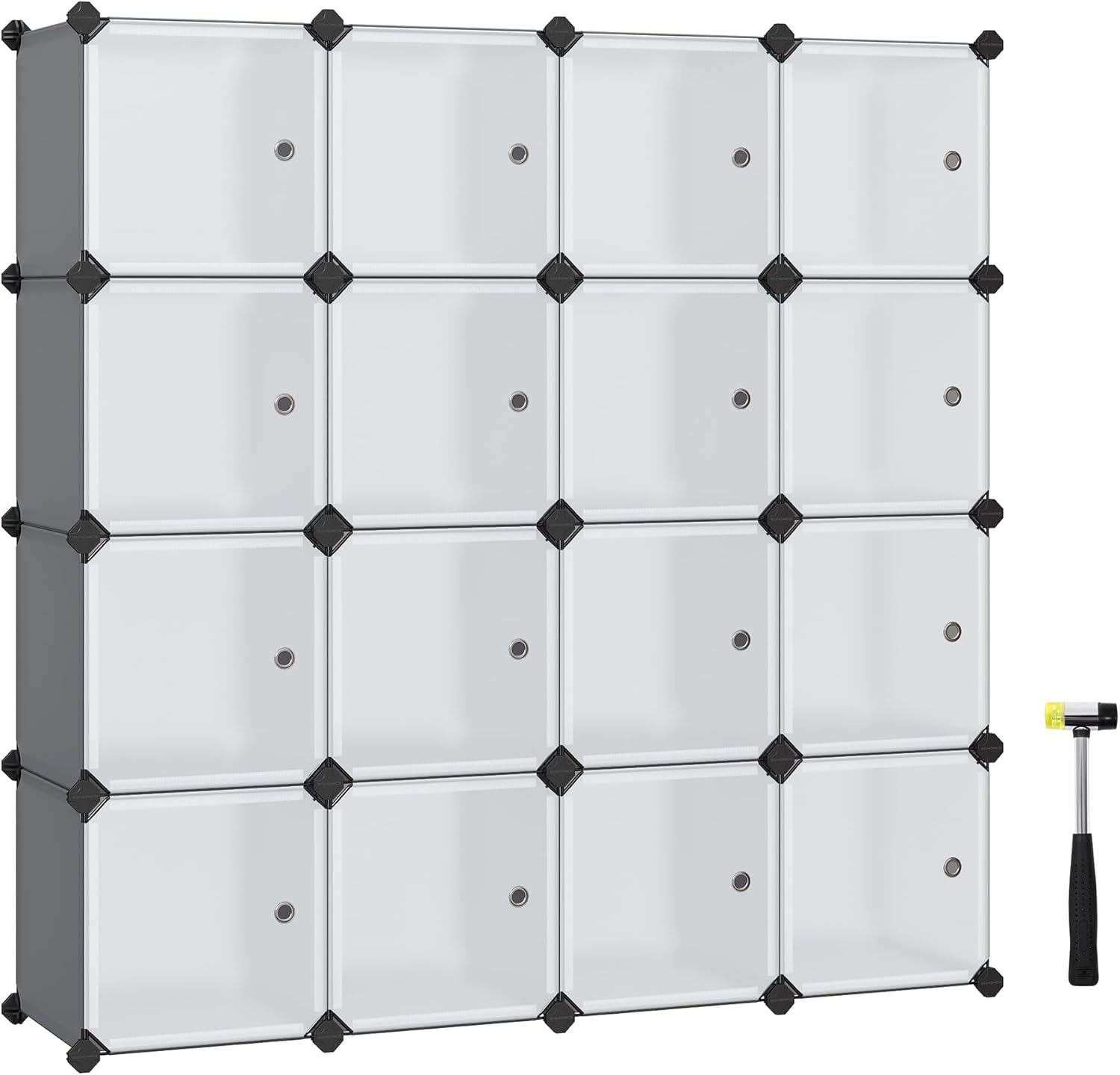Meuble de Rangement Modulable, 16 Cubes, Étagère en Plastique, avec Portes, pour Vêtements, Chaussures, Livres, Assemblage Facile, Gris LPC443G01 16 Cubes Gris