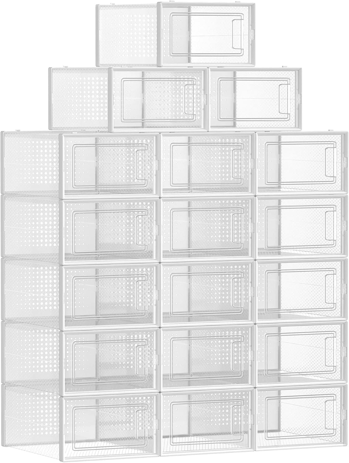 Boîtes à Chaussures, Lot de 18, Rangement Chaussures, Pliable, pour Pointure Jusqu’à 44, Transparent et Blanc LSP18SWT Transparent + Blanc Lot de 18, pour pointure jusqu'à 44