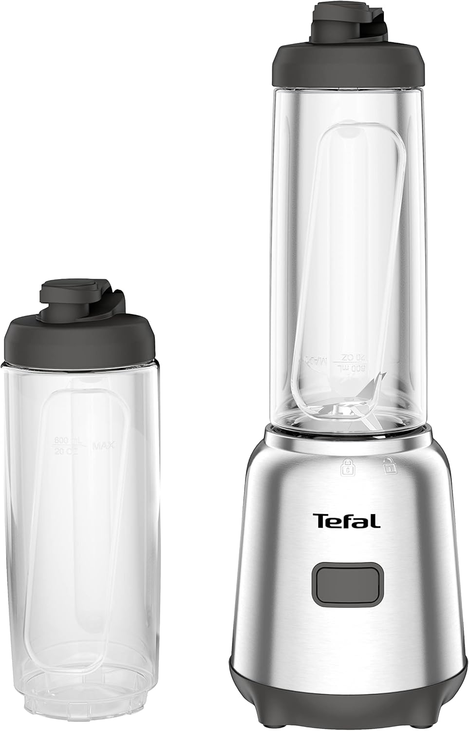BL15FD Mix & Move Mini blender 300 W avec 2 bouteilles To-Go en Tritan de qualité supérieure, design compact, facile à nettoyer, lames amovibles, commande à un bouton, argenté/gris