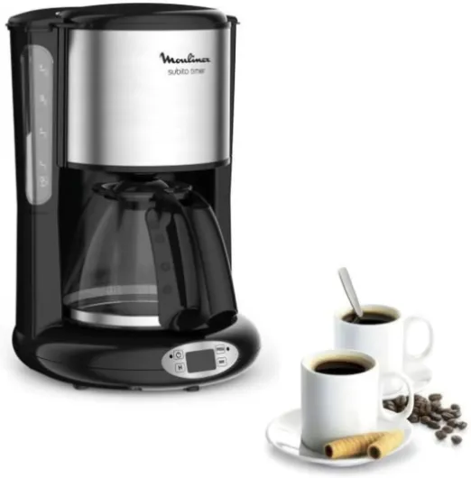 Cafetière filtre, Capacité de 1,25 L, 10 à 15 tasses, Programmation 24 heures, Maintien au chaud, Subito FG362810, Noir Unique