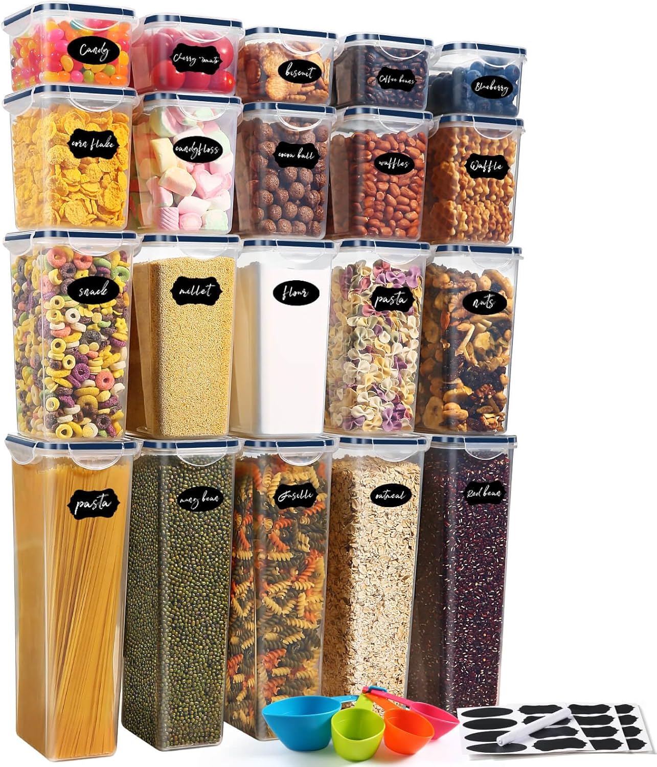 Boite Hermetique Alimentaire, 20 Boîtes Alimentaires en Plastique Sans BPA avec Couvercles, Boite de Rangement Cuisine, pour Céréales, Farine et Aliments Secs YH1310-20PCS