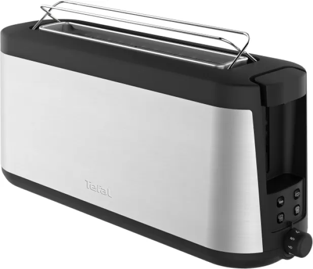 Grille-pain à fente longue Element TL4308 - 7 niveaux de brunissage - 1000 watts - Fixation intégrée pour rouleaux - Design élégant - Noir/acier inoxydable Unique