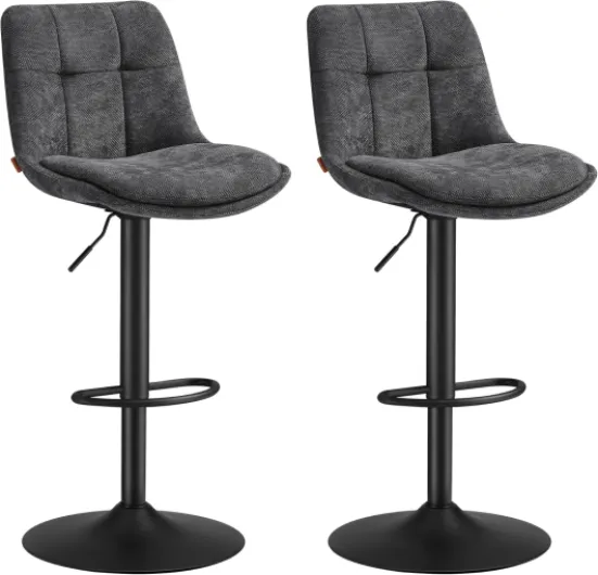 Tabourets de Bar, Lot de 2, Chaise de Cuisine, Siège Pivotant à Hauteur Réglable, avec Dossier et Repose-Pieds, Salle à Manger, Comptoir, Acier, Gris Ardoise LJB195G02 Gris Ardoise Flanelle