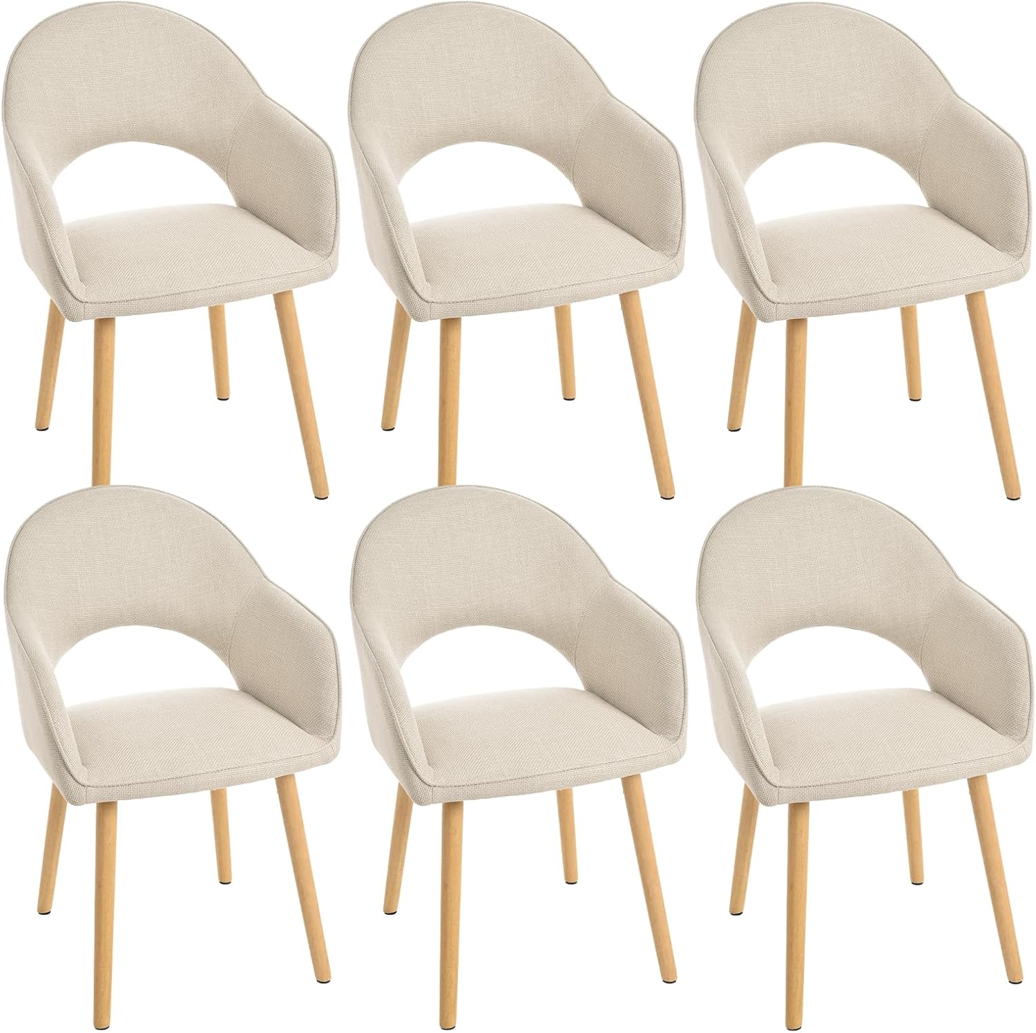 Lot de 6 chaises de Salle à Manger en Polyester avec Pieds en Bois et accoudoirs rembourrés, pour Cuisine, Salle à Manger, Cuisine Beige 6 chaises Polyester Beige