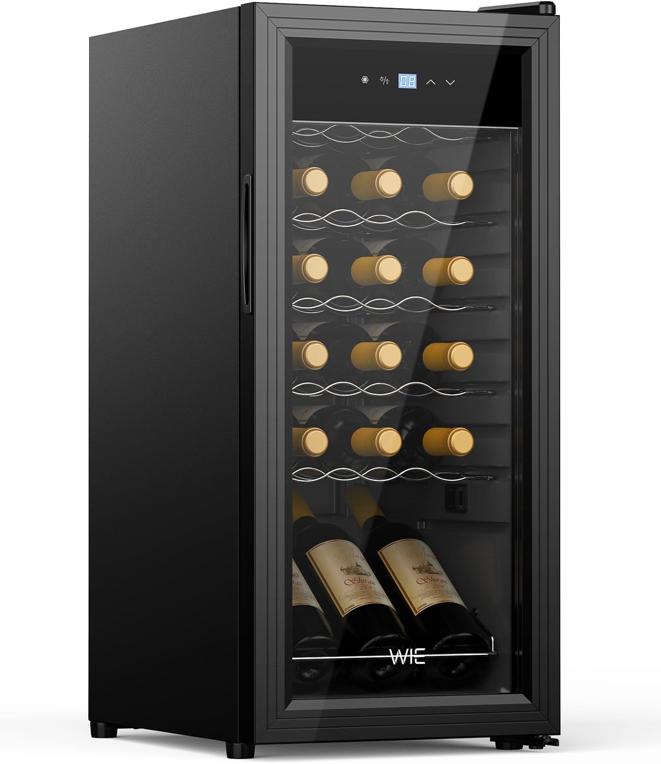 Cave à Vin 18 Bouteilles 53L Réfrigérateur à Vin 5°C-18°C Refroidissement par Compresseur Verre Porte Panneau Tactile LED Intérieur Frigo Vin Bar Intérieur/Extérieur