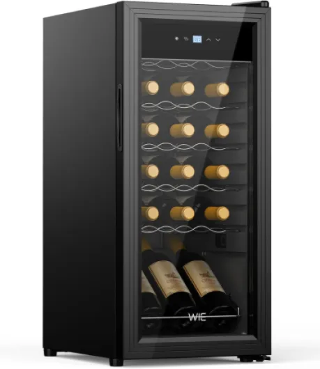 Cave à Vin 18 Bouteilles 53L Réfrigérateur à Vin 5°C-18°C Refroidissement par Compresseur Verre Porte Panneau Tactile LED Intérieur Frigo Vin Bar Intérieur/Extérieur