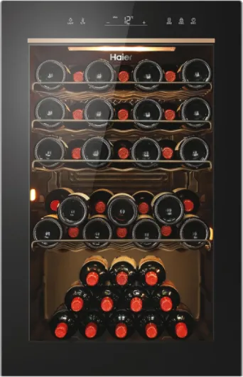 Haier - Cave à Vin 49 Bouteilles - 1 Porte - Classe Énergétique F - Froid Statique - Noire - 82 x 49,7 x 58,5 cm - Modèle HWS49GAE