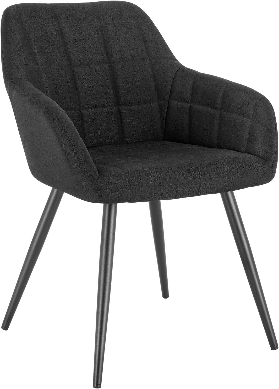 Chaise de Salle à Manger, Chaise de Cuisine rembourrée en Lin, Pied en métal, Noir BH107sz-1 Noir Lin