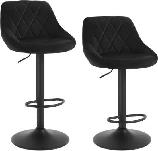 Tabouret de Bar Lot de 2, 2 Tabourets de Cuisine Hauteur Réglable, en Similicuir, Noir Noir Velours