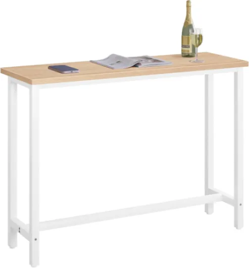 Table de Bar Étroite et Haute 140x40x100cm, Table à Manger avec Structure en Métal et Plateau en MDF Robuste, Chêne Clair 140x40x100cm Chêne Clair