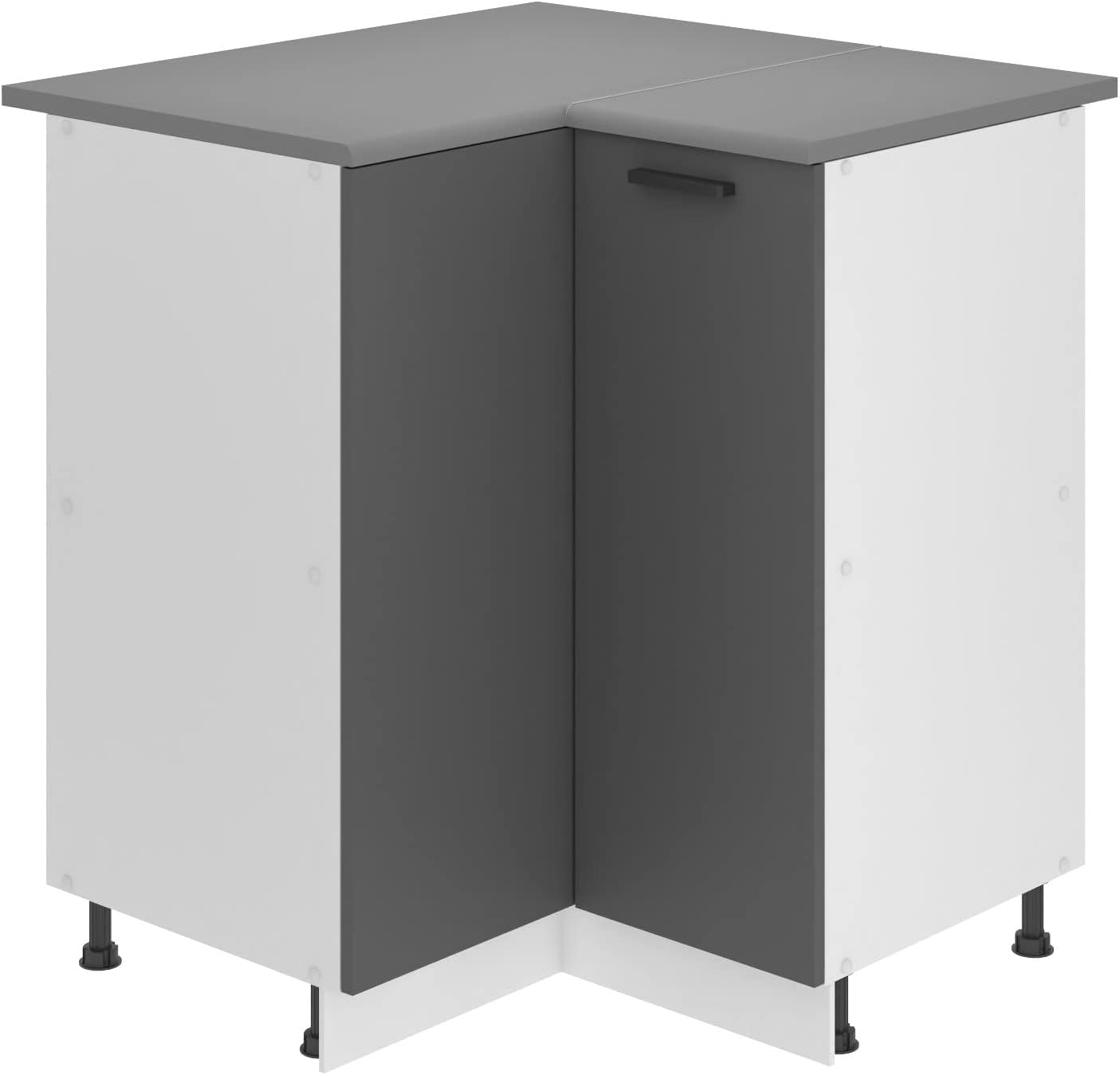 BELINI Meuble Bas avec Plan de Travail SNP I Cuisine - 90 x 90 x 85 cm I Angle - 1 Porte I Couleur : Argent Mat Argent Mat Avec Plan de Travail