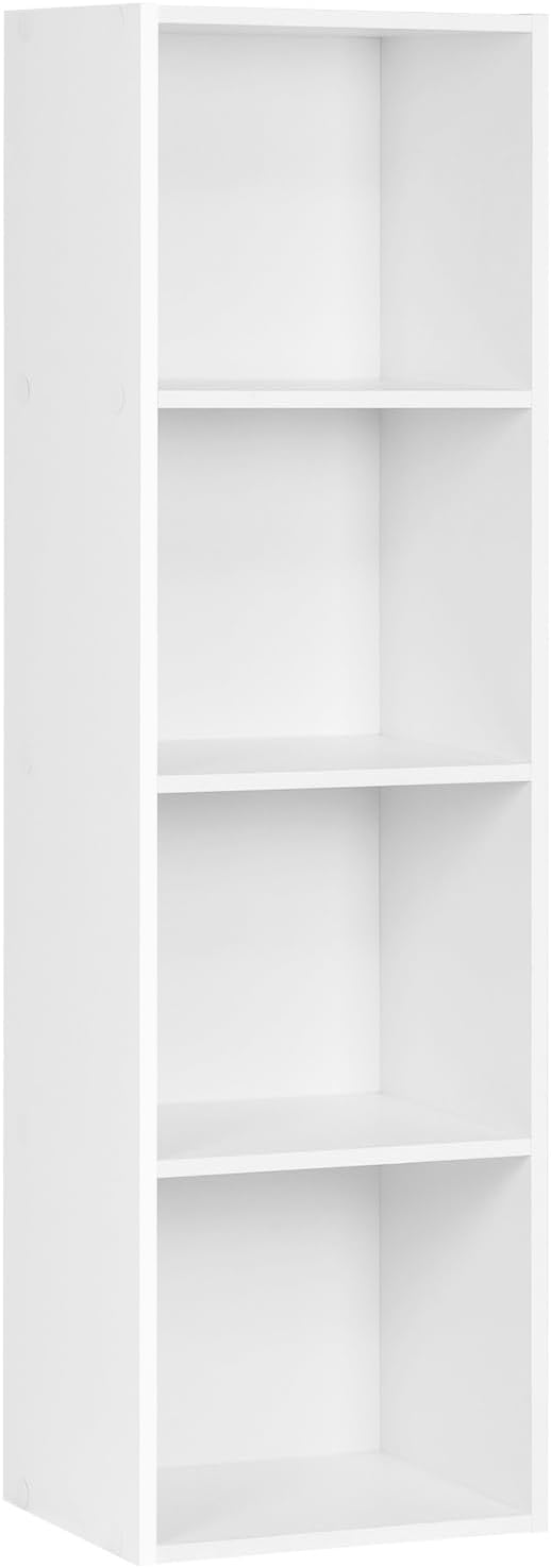 Bibliothèque, Étagère de Rangement, Colonne à 4 Compartiments Semi-Ouvert en Panneaux de Particules pour Cuisine Bureau Salon Salle d'Étude, 30x24x106 cm Blanc SK003ws4 4 Niveaux (24P x 30L x 106H cm) Blanche