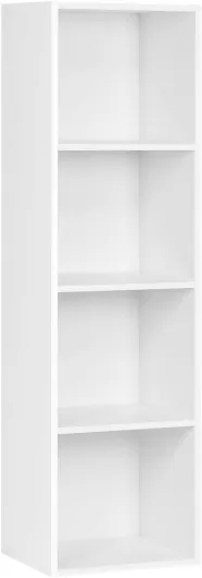Bibliothèque, Étagère de Rangement, Colonne à 4 Compartiments Semi-Ouvert en Panneaux de Particules pour Cuisine Bureau Salon Salle d'Étude, 30x24x106 cm Blanc SK003ws4 4 Niveaux (24P x 30L x 106H cm) Blanche
