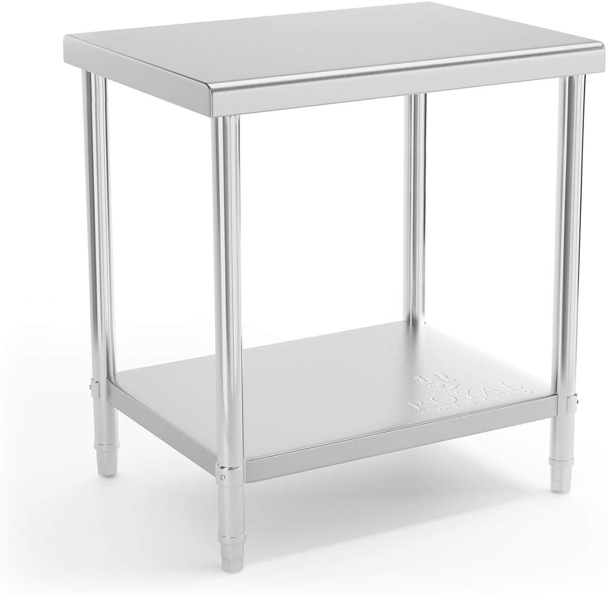 Table De Travail INOX Cuisine Plan De Travail Professionnel RCAT-80/60-NW (80 x 60 cm, 190 kg, 2 Niveaux, Plan Renforcé, Pieds Réglables en Hauteur)