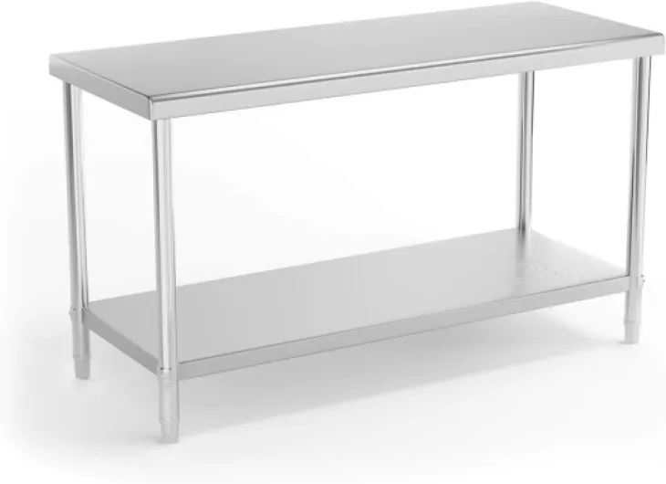 Table De Travail INOX Cuisine Plan De Travail Professionnel RCAT-150/60-NW (150 x 60 cm, 230 kg, 2 Niveaux, Plan Renforcé, Pieds Réglables en Hauteur)