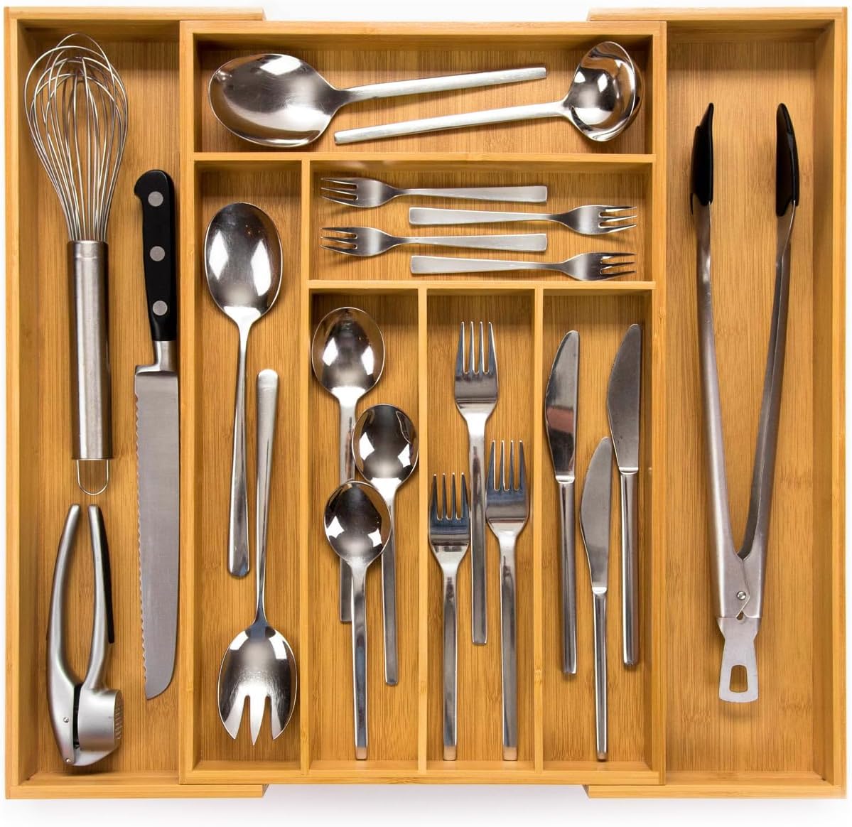 Range-couverts #47 (profondeur 47 cm) en bambou – Système de rangement de tiroirs pour la cuisine – Range-couverts pour tiroirs en bambou – Extensible – Organiseur de cuisine… 47 cm Bambou