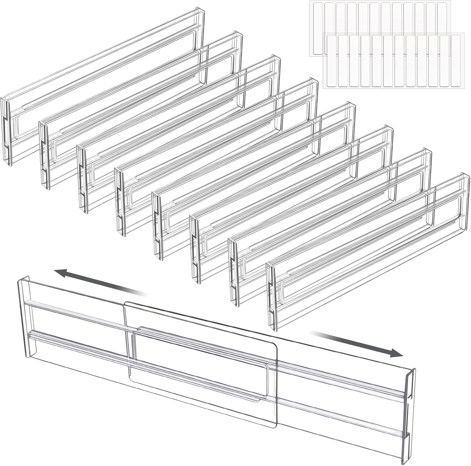 FAMKEEP 8 PCS Separateur Tiroirs Reglable,Extensibles de 27.5 à 52 cm, Organisateur de Tiroir Réglables pour Ustensiles,Cuisine,Vanité, Salle de Bain, Maquillage