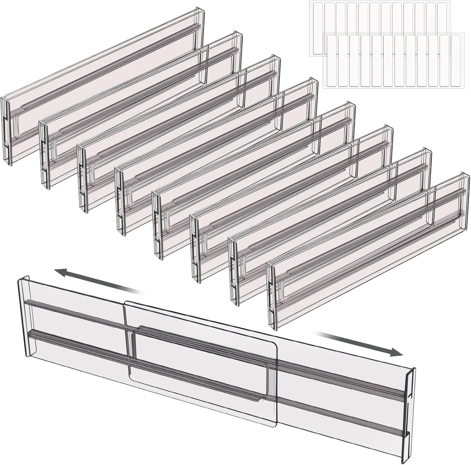 8 PCS Separateur Tiroirs Reglable,Extensibles de 27.5 à 52 cm, Organisateur de Tiroir Réglables pour Ustensiles,Cuisine,Vanité, Salle de Bain, Maquillage