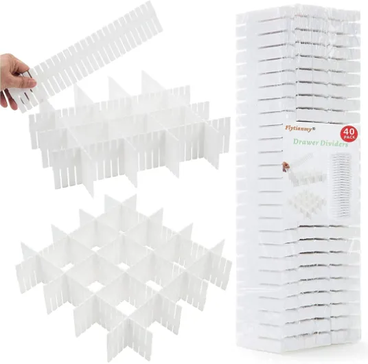 Flytianmy 40 Pcs Séparateurs de Tiroir, Organisateur de Tiroir Réglables pour sous-Vêtements, Chaussettes, Maquillage, Fournitures de Bureau, Blanc 40Pcs Blanc