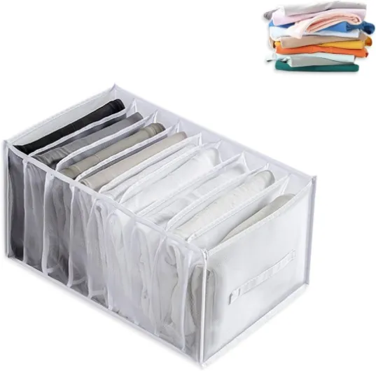 Organisateur de compartiments à tiroirs blancs à 9 compartiments avec séparateurs Organisateur de garde-robe pliable pour lingerie Vêtements de bébé T-shirt Jeans (1 paquet) White
