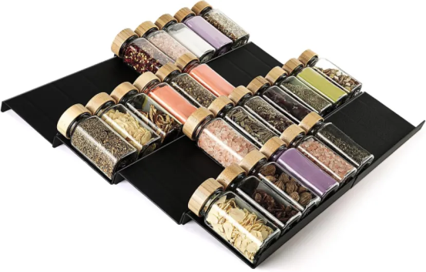 Étagère à Épices pour Tiroirs Modulable et Réglable, Organisateur de Tiroir Cuisine 8 Pièces en Plastique, Rangement Épices Cuisine avec Support Réglable,Noir