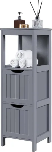Petit Meuble Salle de Bain Colonne Rangement Table d'Appoint d'angle Toilette avec 2 Tiroirs et 1 Etage 30 x 30 x 89 cm Gris Foncé