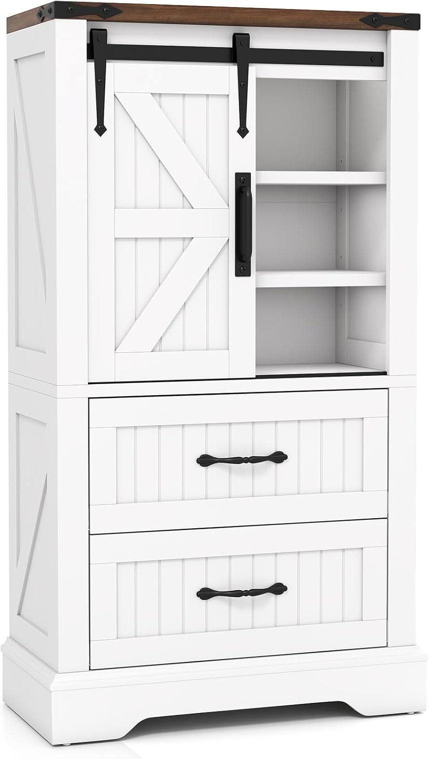 MArmoire de Salle de Bain Rustique, Meuble Colonne de Rangement en Bois avec Étagères Réglables, Porte Coulissante, 2 Tiroirs, Meuble de Rangement pour Salle de Bain, Cuisine