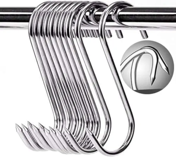 ARTOYS 10 Crochet de boucher en acier inoxydable,s crochets,100x4mm,Crochet S pour BBQ,Viande,Saucisse,Batterie Cuisine,antirouille,robuste et durable S-shaped meat hook