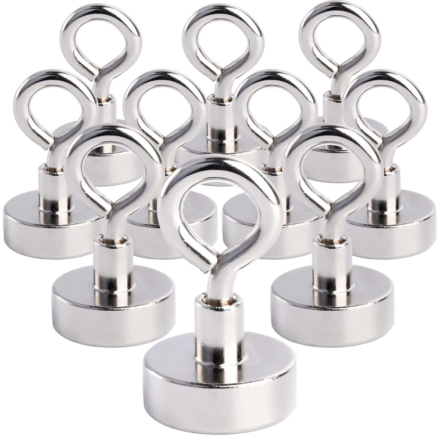 MIN CI Lot de 10 crochets magnétiques extra puissants en néodyme de 20 mm - Force de traction 10 kg - Avec crochet - Support magnétique rond - Pour camping, garage, cuisine, bureau 20mm 10pcs