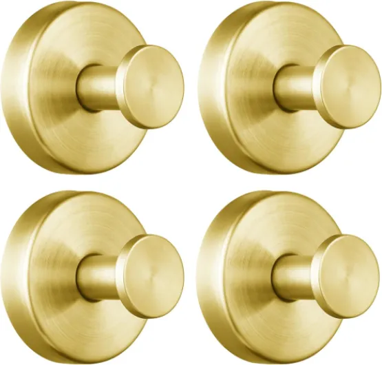 Crochets à ventouse pour la douche/salle de bain amovibles pour les serviettes, crochets en acier inoxydable sans perçage pour le verre, le miroir, le carrelage, la cuisine (lot de 4) Doré 4-Pack Doré