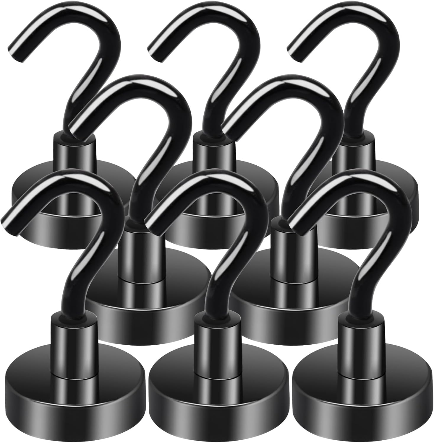 MIN CI 8pcs Aimants Puissants Crochets Magnétiques Extra Forts, 20mm Aimants Néodyme Crochet pour Réfrigérateur Rond Aimant Noir Néodyme Crochets Pour Camping Garage Cuisine Bureau E20mm 8pcs