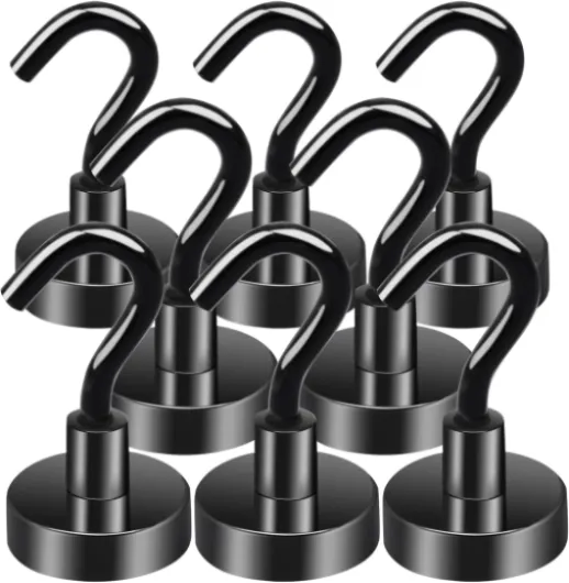 MIN CI 8pcs Aimants Puissants Crochets Magnétiques Extra Forts, 20mm Aimants Néodyme Crochet pour Réfrigérateur Rond Aimant Noir Néodyme Crochets Pour Camping Garage Cuisine Bureau E20mm 8pcs