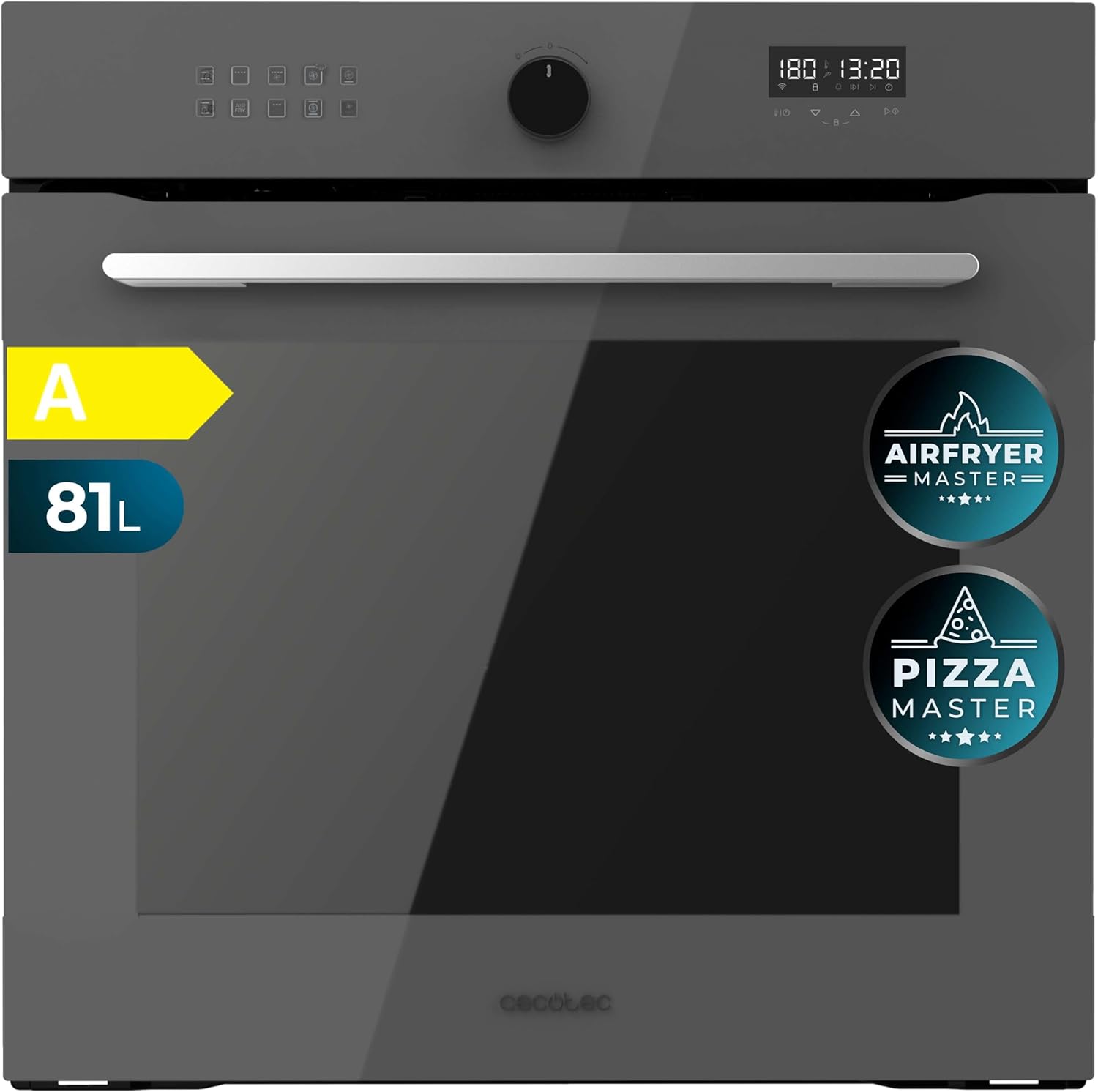 Four Encastrable Multifonction 60 cm Bolero Hexa AF316000 Glass Grey A - 3400W, 81L, 11 Fonctions avec Airfryer Master, Pizza Master, Steam Asisst, Steam EasyClean, Cuisson 3D, Décongélation Cristal Gris