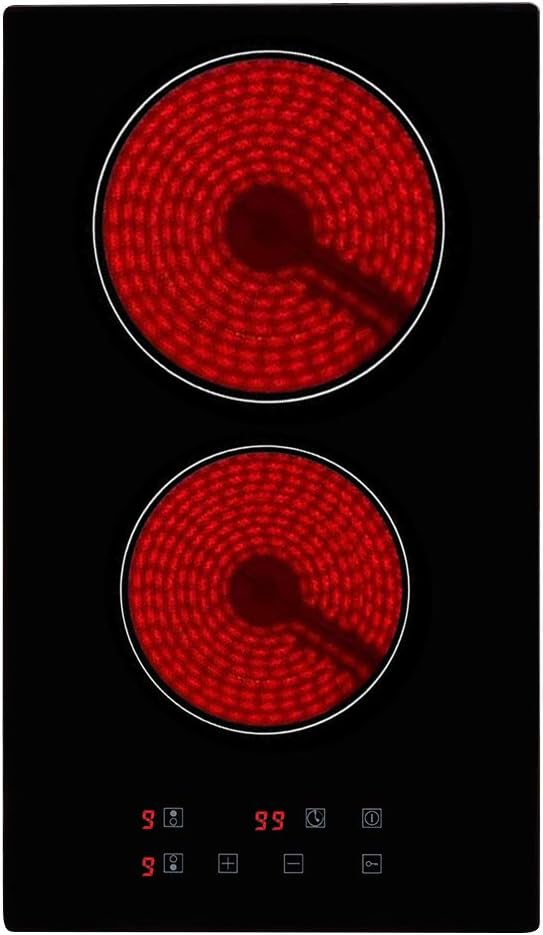 Table De Cuisson Vitroceramique 2 Foyers, Encastrable Plaque Vitrocéramique Intégrée, 3000W Double Plaque à Vitroceramique, Plaque de Cuisson Électrique, Double Zone de Cuisson, Commande tactile