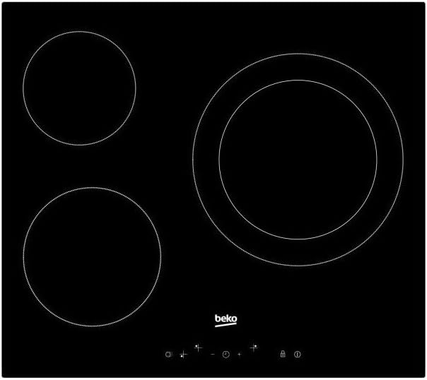 Beko HIC63402T plaque Intégré Céramique Noir - Plaques (Intégré, Céramique, Verre-céramique, Noir, 1200 W, Rond)