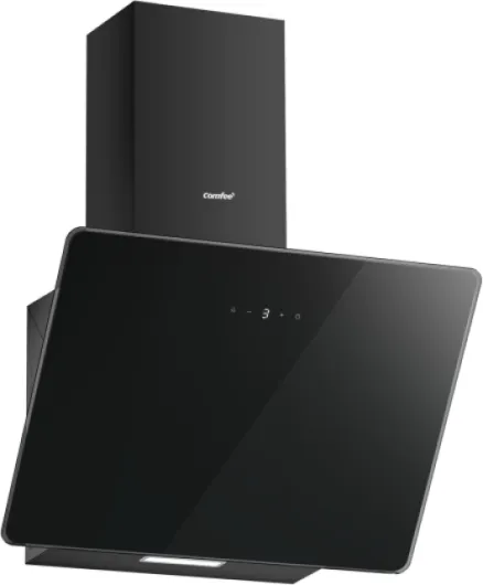 ' ANGJ64B-60 Hotte aspirante inclinée 60 cm en Verre Trempé, 3 Niveaux de Vitesse, Écran Tactile LED, Recycle interne ou Évacuation extérieure, 60 cm - Noir