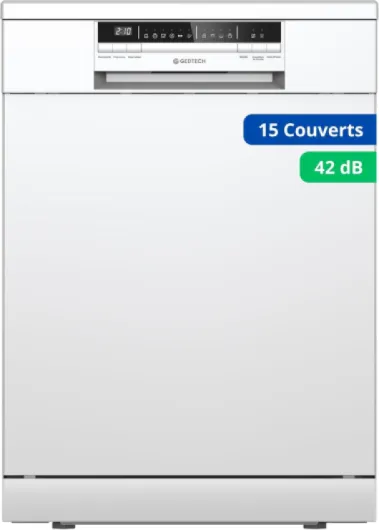Lave-vaisselle GLV1542WH 15cv - Tiroir à couverts - 42 dB - Ultra silencieux - Départ Différé - Eco - Intensif - Rapide – Faible conso - Classe C - Blanc - Protection enfant Blanc 15 Couverts - 42 dB