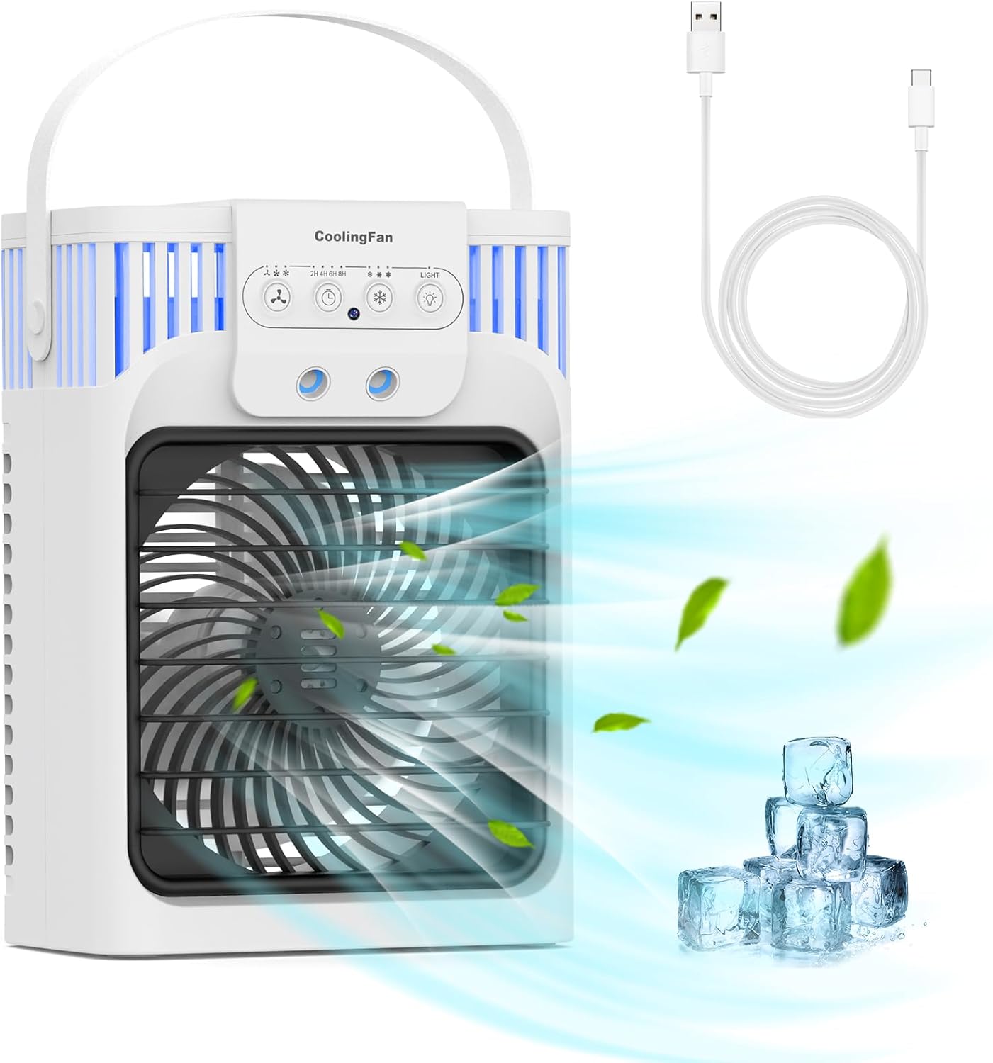 Climatiseur Mobile,MiNi Climatiseur Mobile Silencieux Portable, Refroidisseur D'air 4 en 1, 3 Vitesses, Fonction De Synchronisation,Adapté Au Camping De Bureau De Chambre à Coucher (Blanc)