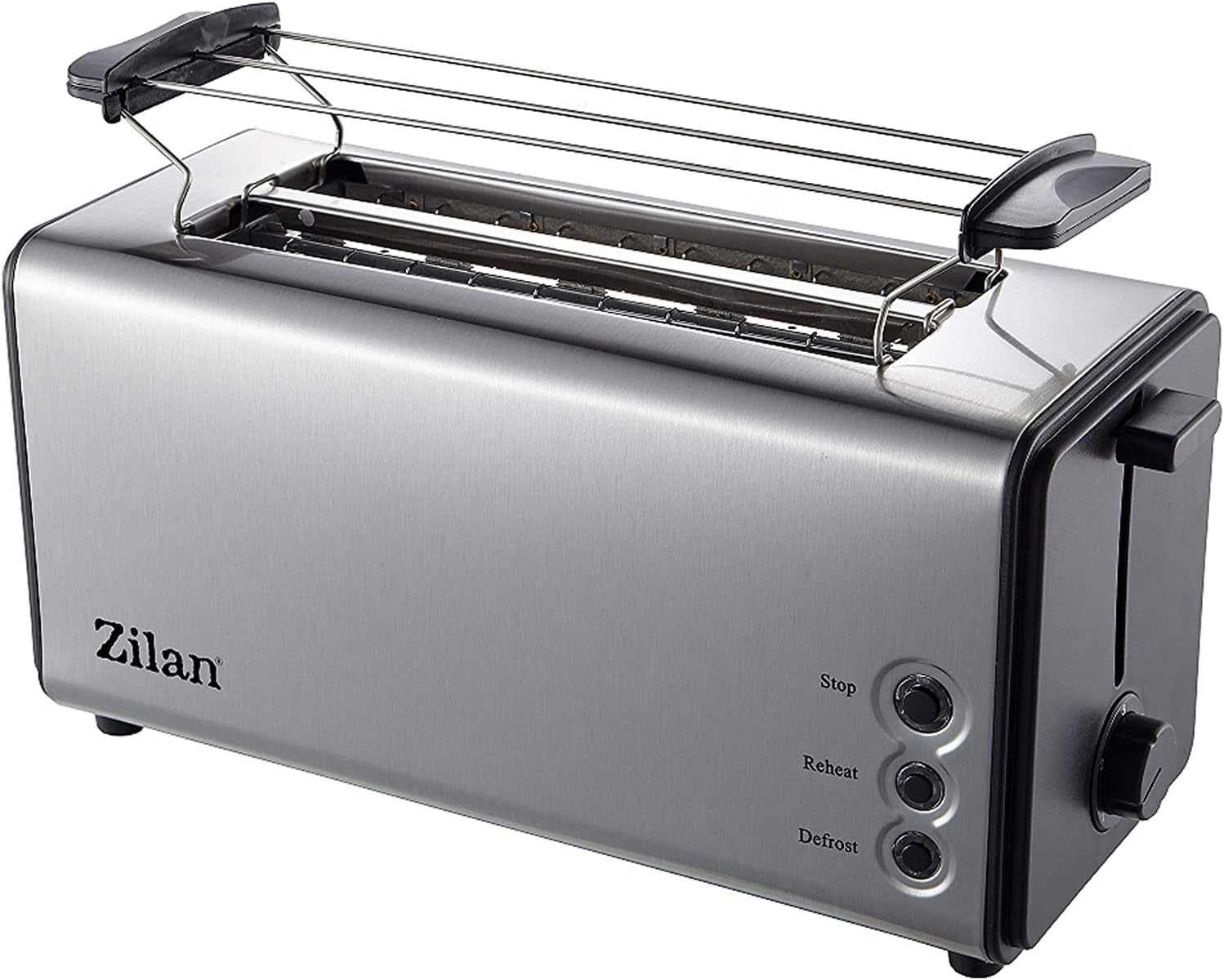 Zilan, Grille-pain à fente longue, 4 tranches de Toastautomatique, XXL, 5 niveaux de rôtissage, accessoire de pain, fonction décongélation, tiroir ramasse-miettes en acier inoxydable