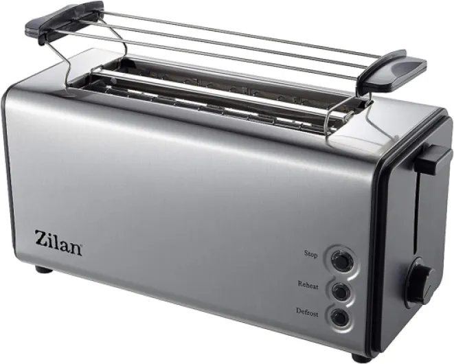 Zilan, Grille-pain à fente longue, 4 tranches de Toastautomatique, XXL, 5 niveaux de rôtissage, accessoire de pain, fonction décongélation, tiroir ramasse-miettes en acier inoxydable