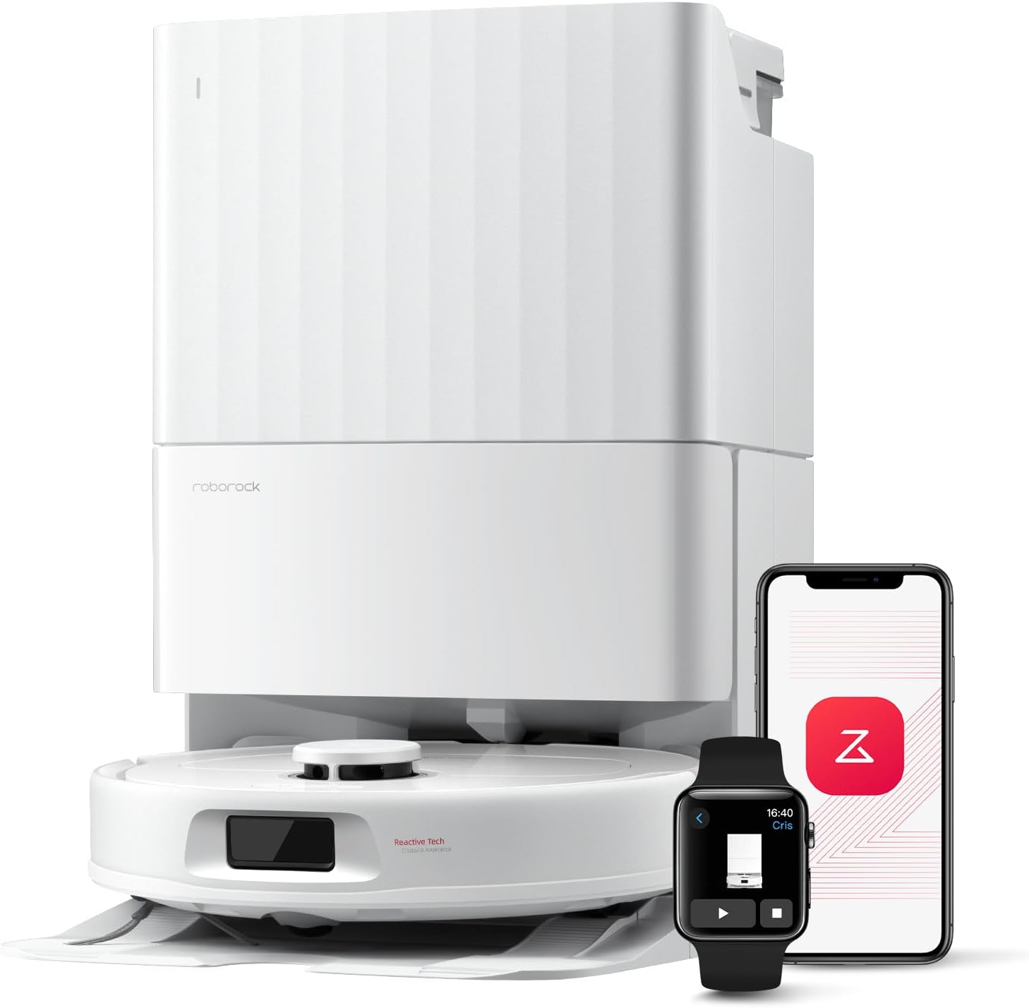 QV 35A Aspirateur Robot Laveur, 8000Pa HyperForce, Station Multifonctionnelle, Serpillière Rotative 200 TR/Min & Relevable 10mm, Anti-enchevêtrement, Évitement d'obstacles, Cartographie, APP QV 35A Blanc