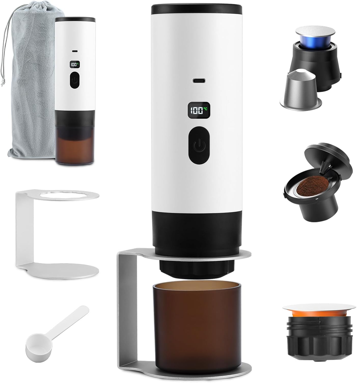 Feelhap Machine à Cafe Portable,3 en 1 Cafetière Portable avec Ecran LED et Réservoir d'Eau 90ml,USB Cafetières Expresso à Capsules,Cafetières à Multi Capsules avec Chauffage Automatique pour Bureau